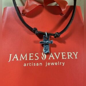 Retired HTF James Avery Sterling I Minus Textured Cross on original Cord